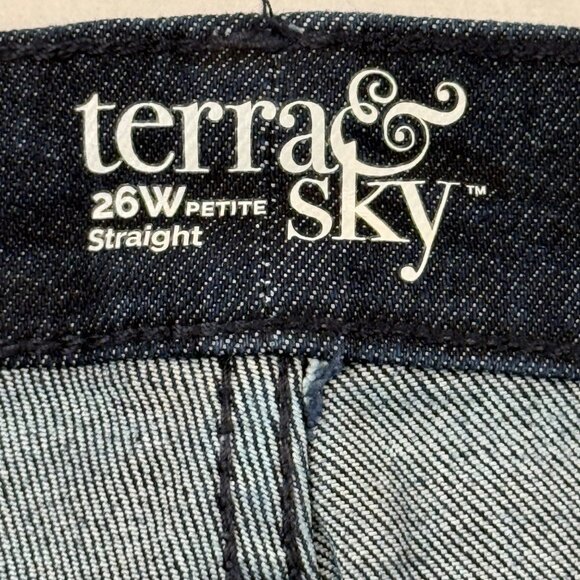 NWT Terra & Sky Women's Straight High Rise Stretch Blue Denim Jeans Plus Sz 26WP - Picture 7 of 11